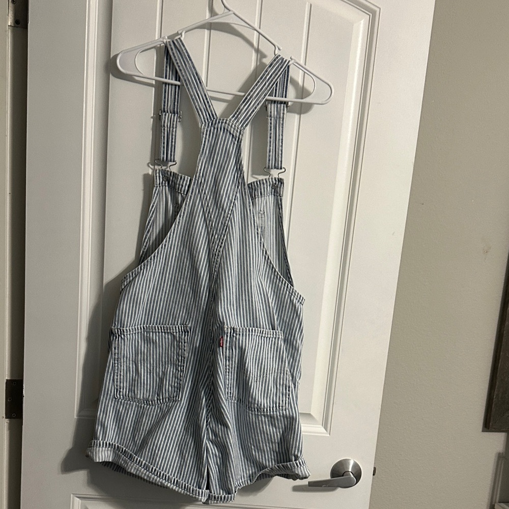 Levi's Blue and White Striped Women's Overall Shorts.  Size Medium. - Picture 2 of 4